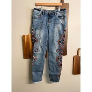 KUT From The Kloth Blue Denim Embroidered Connie Ankle Skinny Leg Jeans Size 8